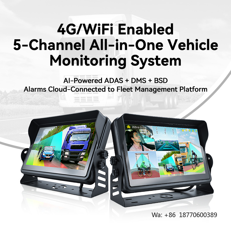 4G/WiFi 5-Channel AI Vehicle Monitoring System | ADAS + DMS + BSD Alarms | Cloud-Connected for Fleet Management