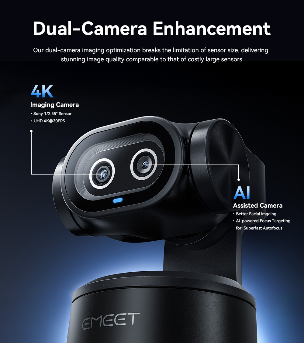 4K Webcam PTZ Web Camera Gesture Control Autofocus AI Tracking Video Camera for Streaming EMEET PIXY Dual-Camera With Sony Sensor - Image 4