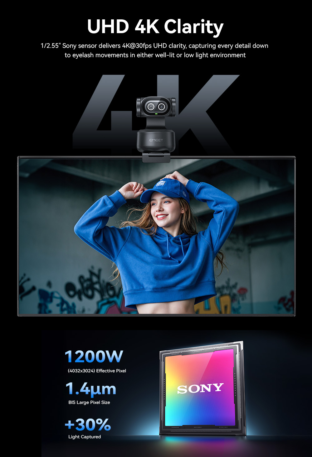 4K Webcam PTZ Web Camera Gesture Control Autofocus AI Tracking Video Camera for Streaming EMEET PIXY Dual-Camera With Sony Sensor - Image 5