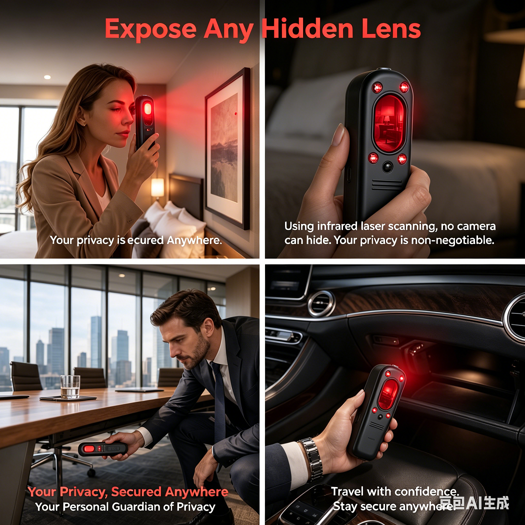 6-in-1 AI Anti Spy Hidden Camera Detector Infrared RF Signal Scanner GPS Tracker Bug Detector Vibration Alarm Portable Privacy P - Image 3