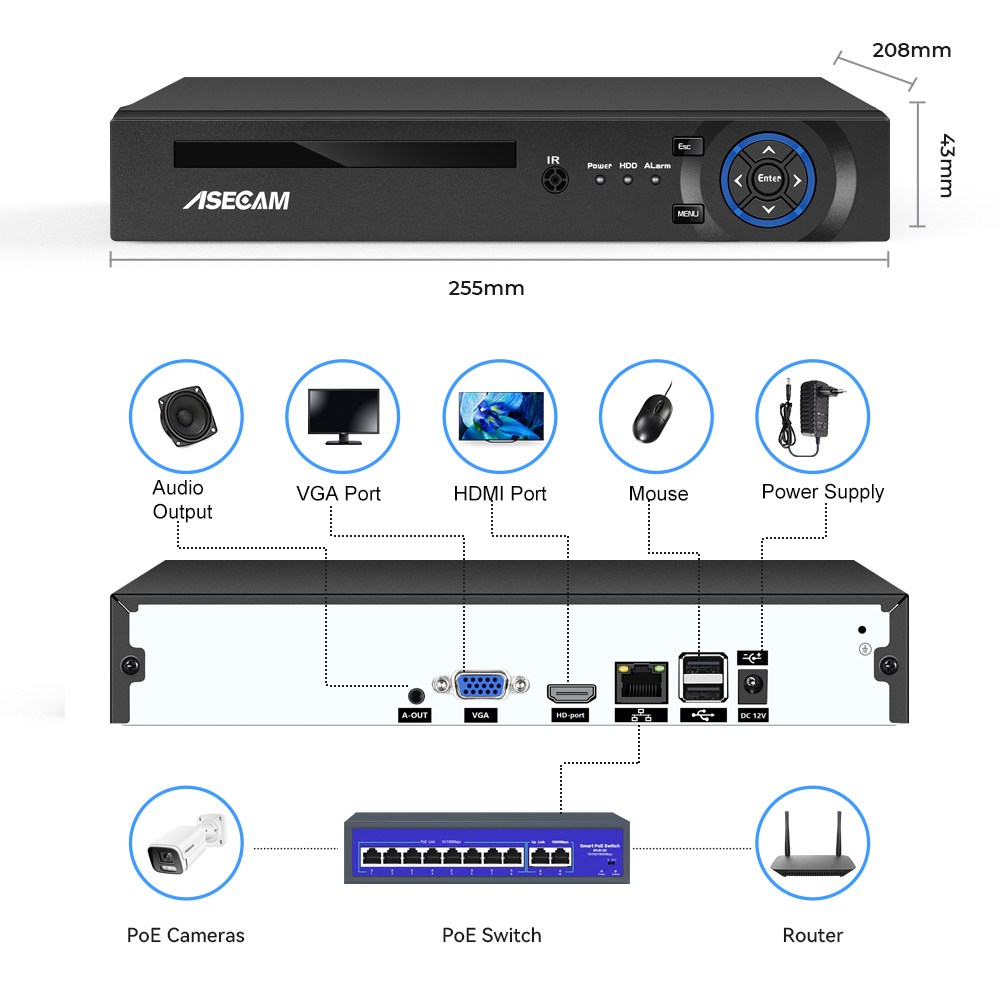 ASECAM 16CH 32CH 4K NVR Video Recorder AI Face Motion Detection Onvif H.265 8MP IP Camera CCTV System P2P Network Xmeye - Image 4