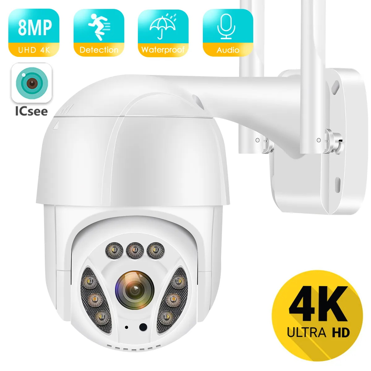 BESDER 4K 8MP 5MP Ultra HD PTZ WiFi IP Camera AI Human Detection 1080P UHD Audio IP Camera Auto Tracking P2P Video Surveillance