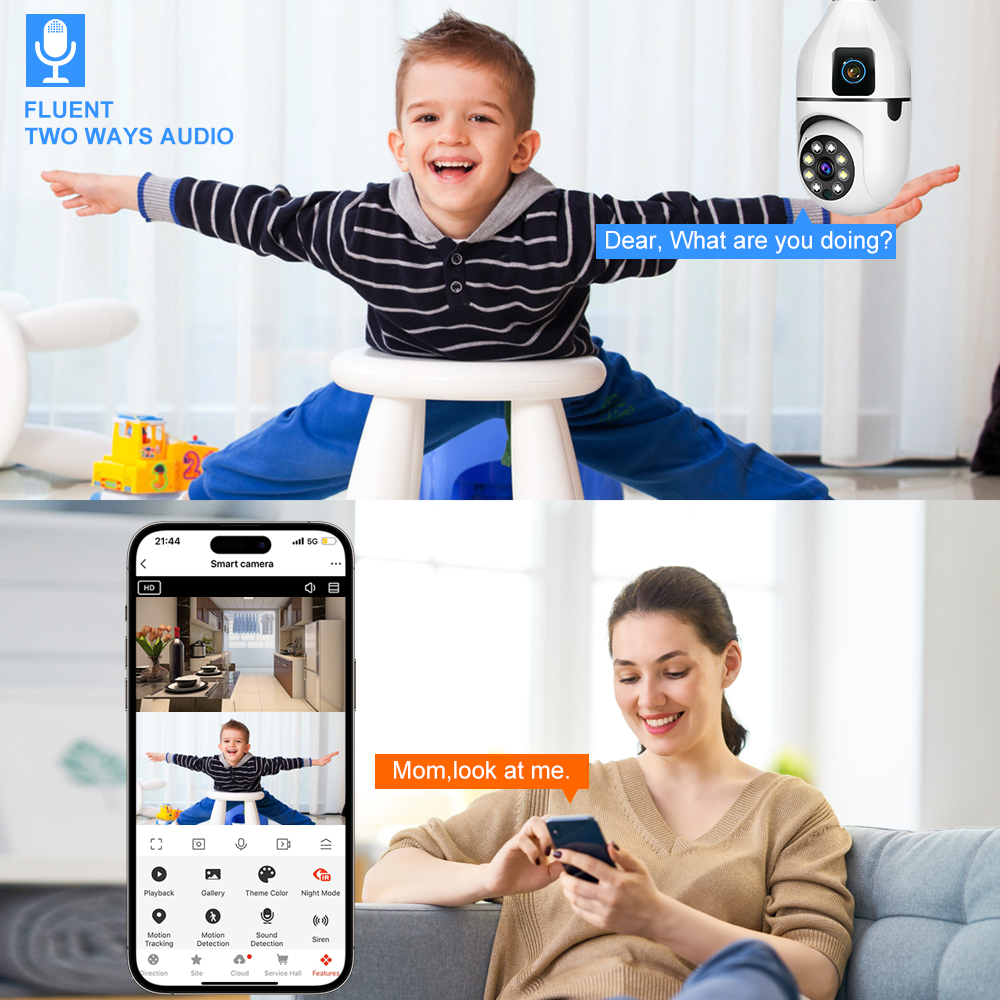 Dual Lens E27 Bulb Camera Wifi Tuya AI Human Tracking Voice Alarm Panoramic bulb Camera Dual Screen Smart Home Surveillance Cam - Image 4