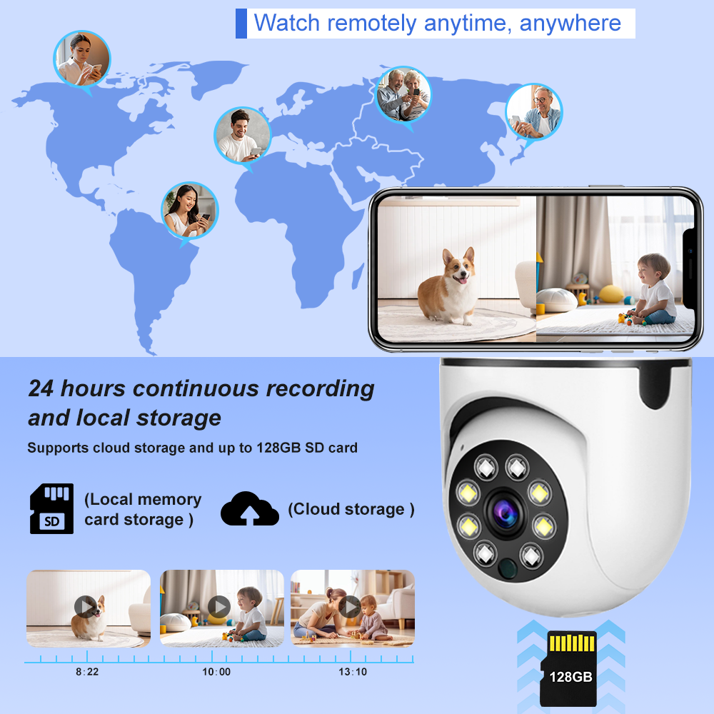 Dual Lens E27 Bulb Camera Wifi Tuya AI Human Tracking Voice Alarm Panoramic bulb Camera Dual Screen Smart Home Surveillance Cam - Image 5