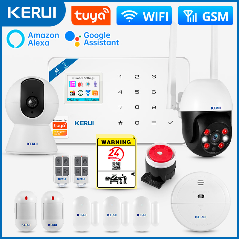 KERUI W181 Alarm System Security Home WIFI GSM Alarm Tuya Smart Motion Detector Door Sensor Burglar IP Camera Work Alexa Google