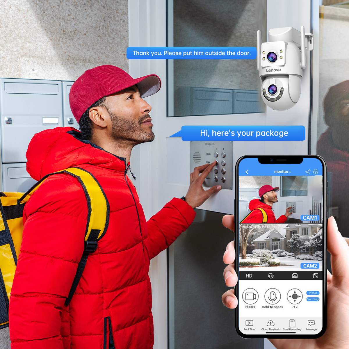Lenovo 8MP HD Outdoor Security Camera with Dual Lens Dual Screen AI Tracking PTZ Color Night Vision Surveillance Protection - Image 4