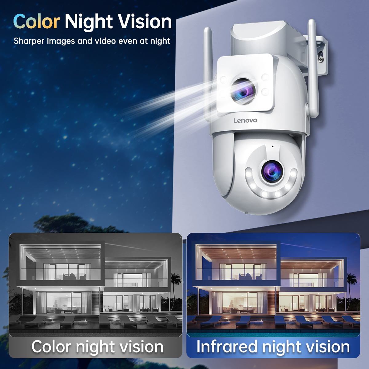 Lenovo 8MP HD Outdoor Security Camera with Dual Lens Dual Screen AI Tracking PTZ Color Night Vision Surveillance Protection - Image 6