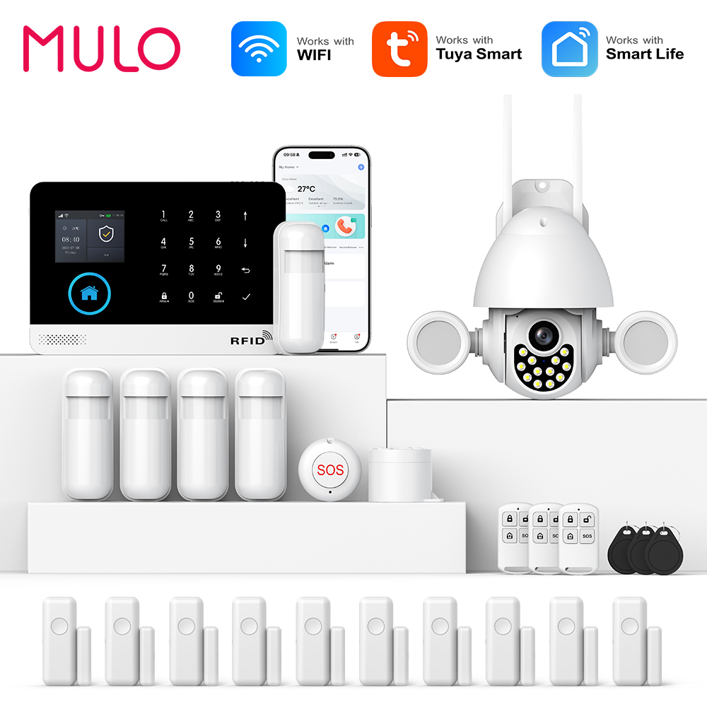MULO Alarm System For Home Burglar Security 433MHz GSM  Home alarm Wireless PG103 WiFi Alarm Tuya Smart App Work With Alexa