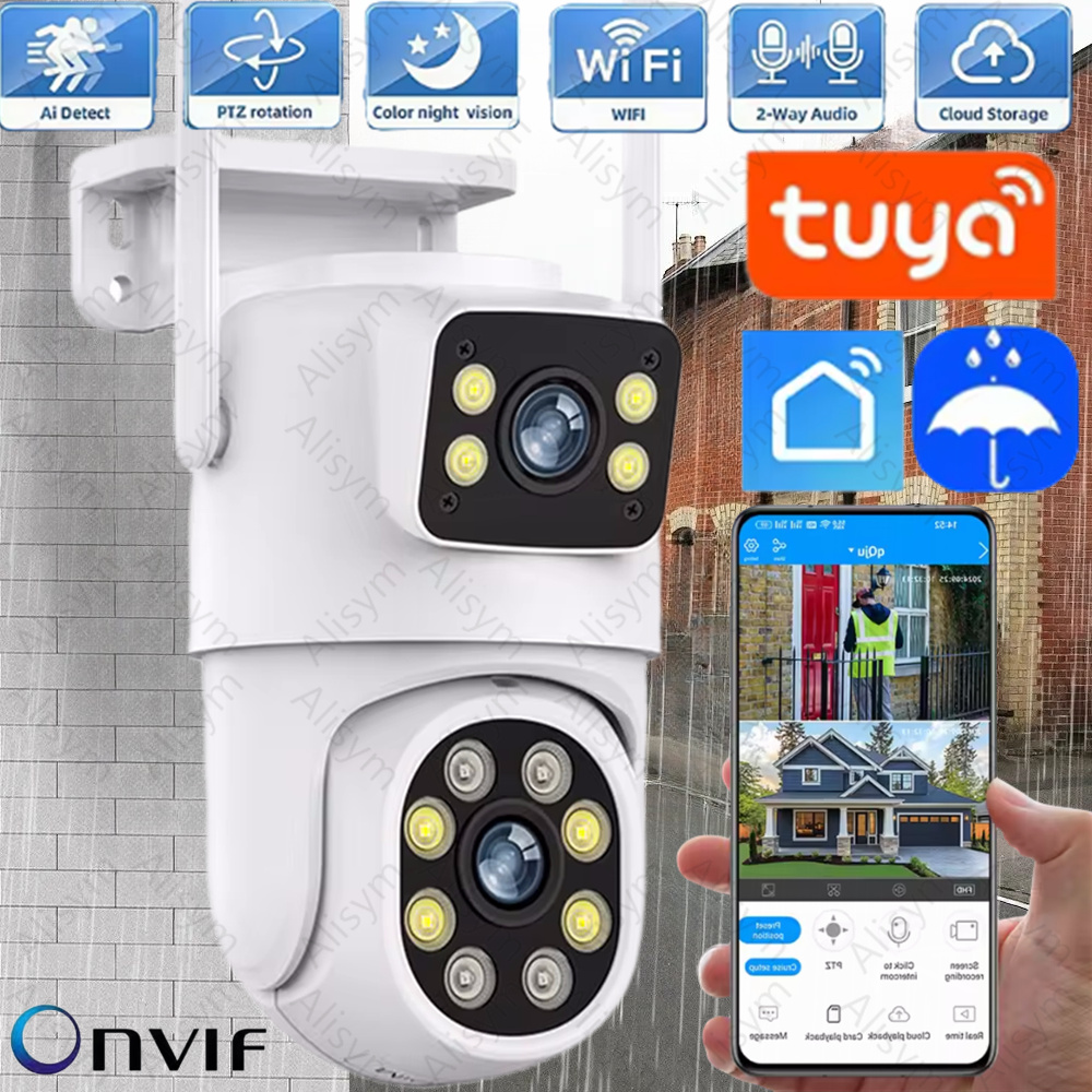Tuya 5K 10MP Dual Lens WIFI Camera Full HD Dual Screen Ai Human Auto Tracking PTZ Cam Outdoor Security Video Surveillance Camera