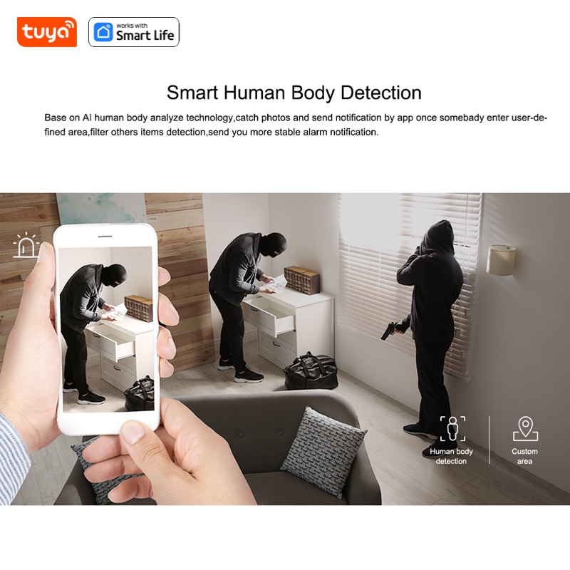 Tuya Smart 3MP HD Indoor Home Security Camera for Baby/Elder/Pet/Nanny, With Real-time APP Alert,2-Way Audio, Human body detection