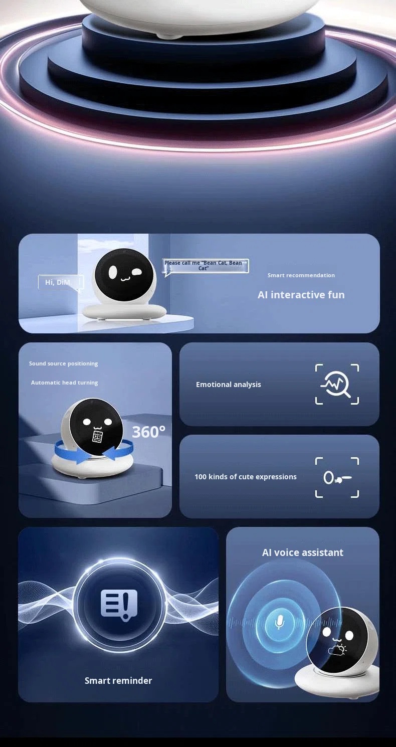 Desktop Educational AI Companion with Voice Interaction 360 Rotation Emotional Expression for Office & Home - Image 4
