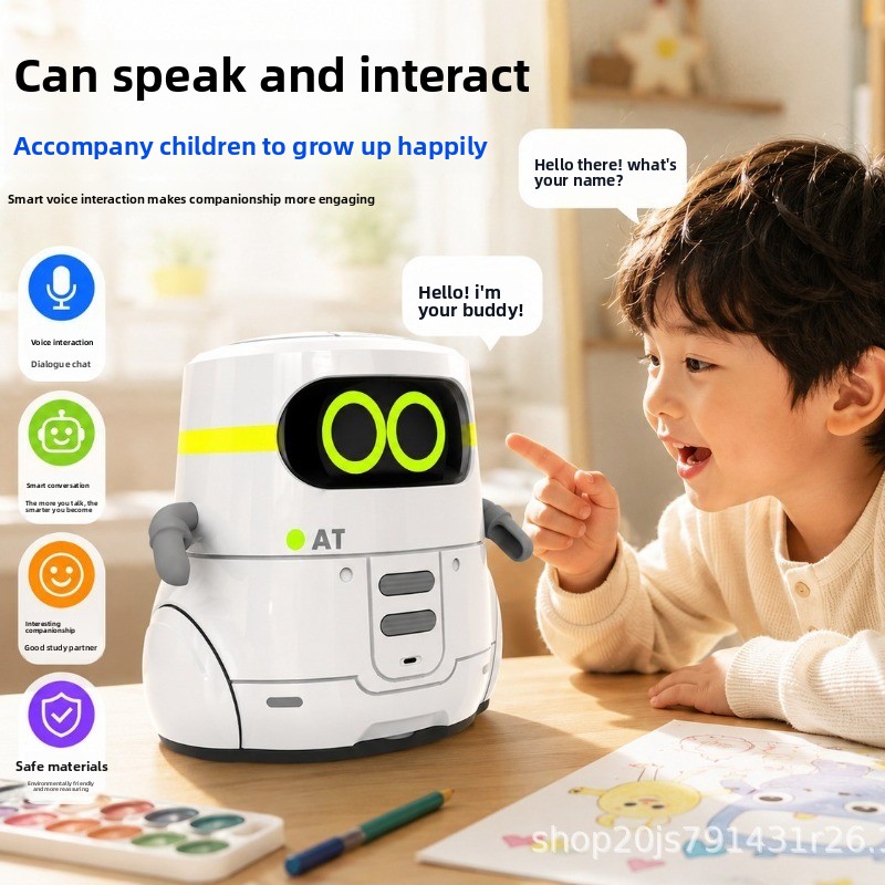 Intelligent parent-child AT robot with voice sensing repeat and voice-controlled early education companionship toy for children