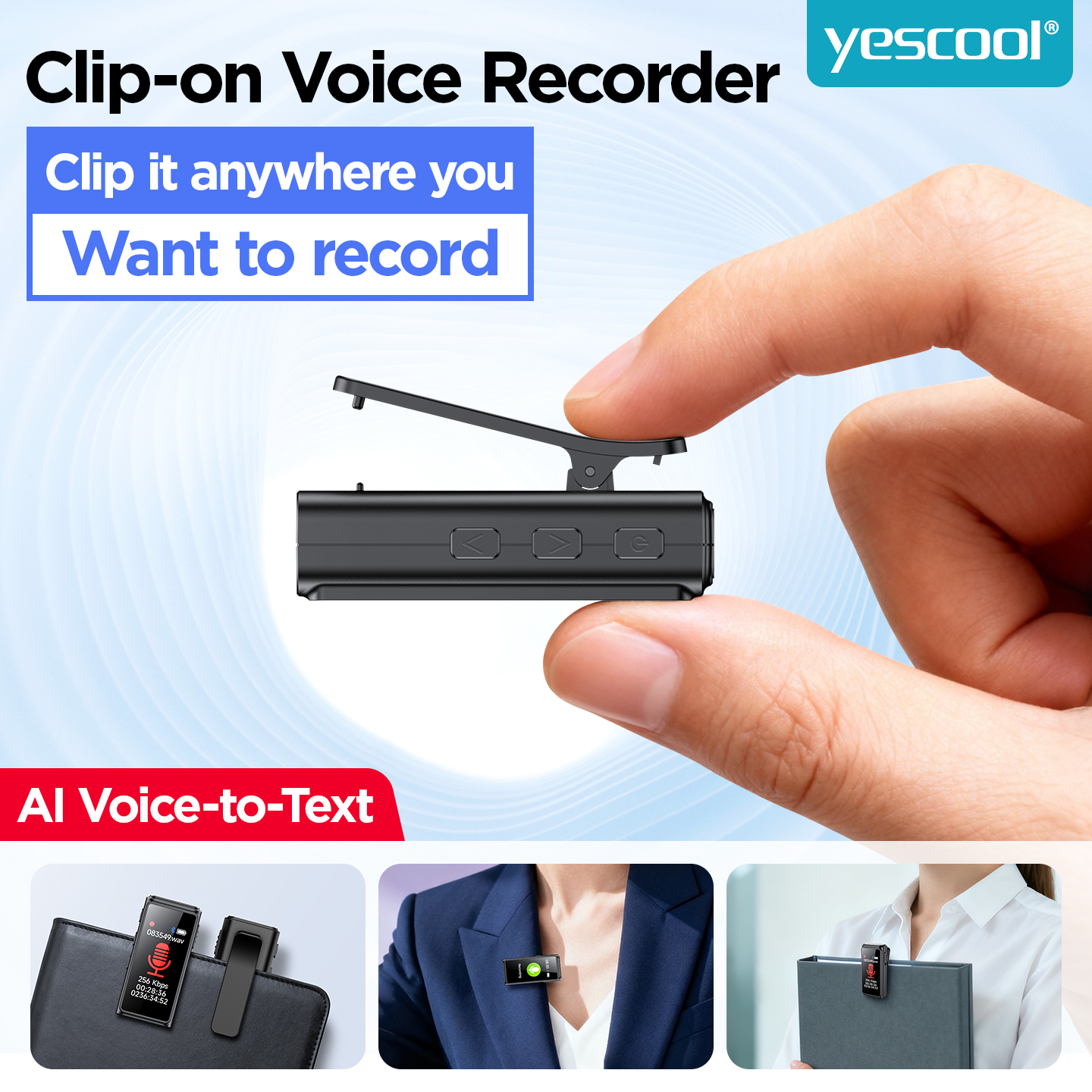 Mini Portable Voice Recorder with Clip Screen, AI Speech to Text, USB Flash Drive Design - for Meetings/Lectures/Interviews, Students