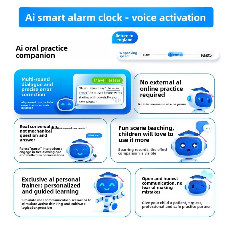 New AI smart children accompany learning voice alarm clock, voice conversation interaction 20 language translation - Image 3