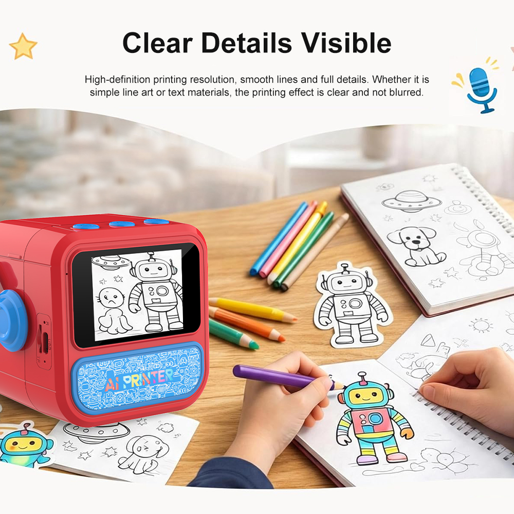 Smart AI Voice Mini Thermal Printer with Display Inkless Portable Sticker Maker 6 Modes for Home Office Study DIY Projects - Image 4
