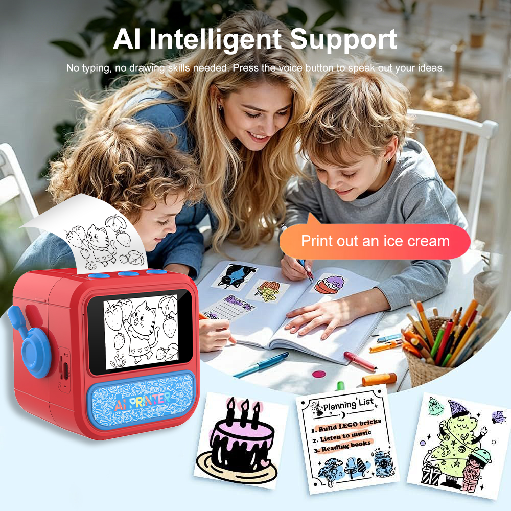 Smart AI Voice Mini Thermal Printer with Display Inkless Portable Sticker Maker 6 Modes for Home Office Study DIY Projects - Image 5