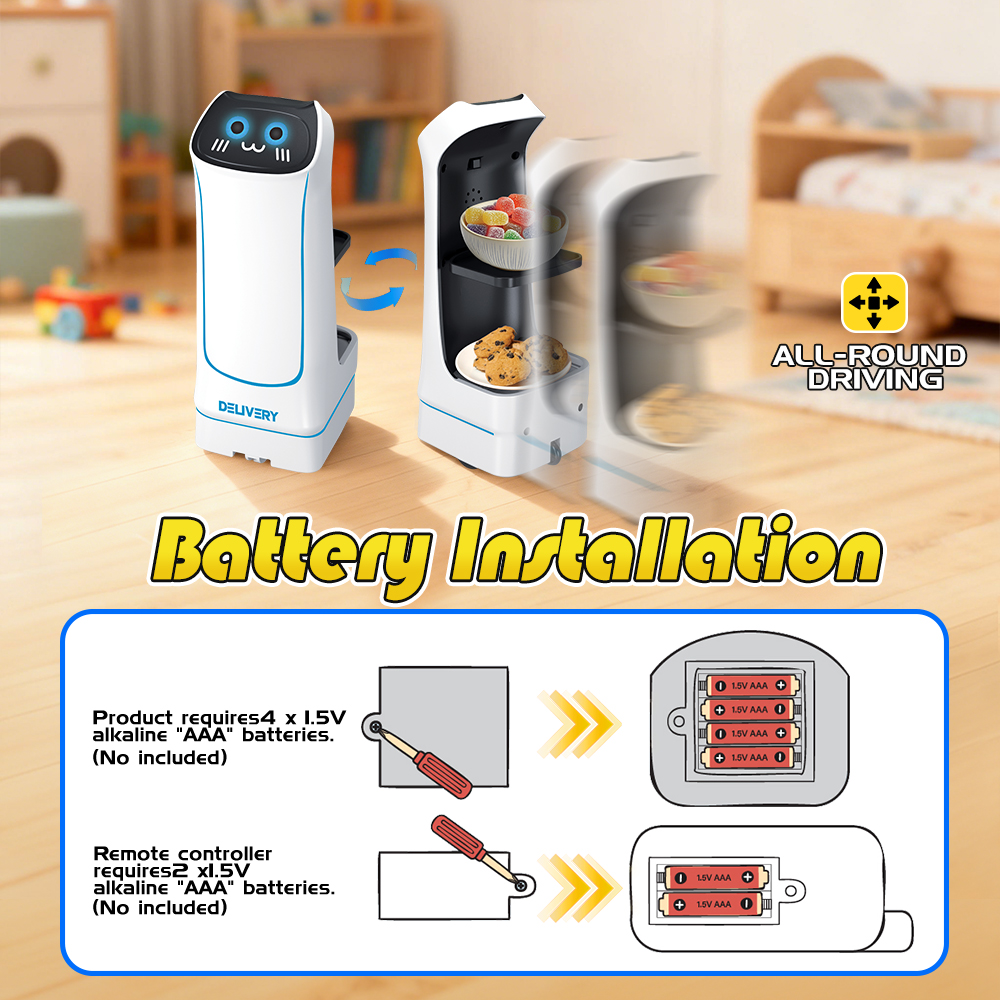 2.4G RC Food Delivery Robot Toy with Light & Sound, Pretend Play Kitchen Set for Kids, Interactive Gift for Christmas New Year - Image 6