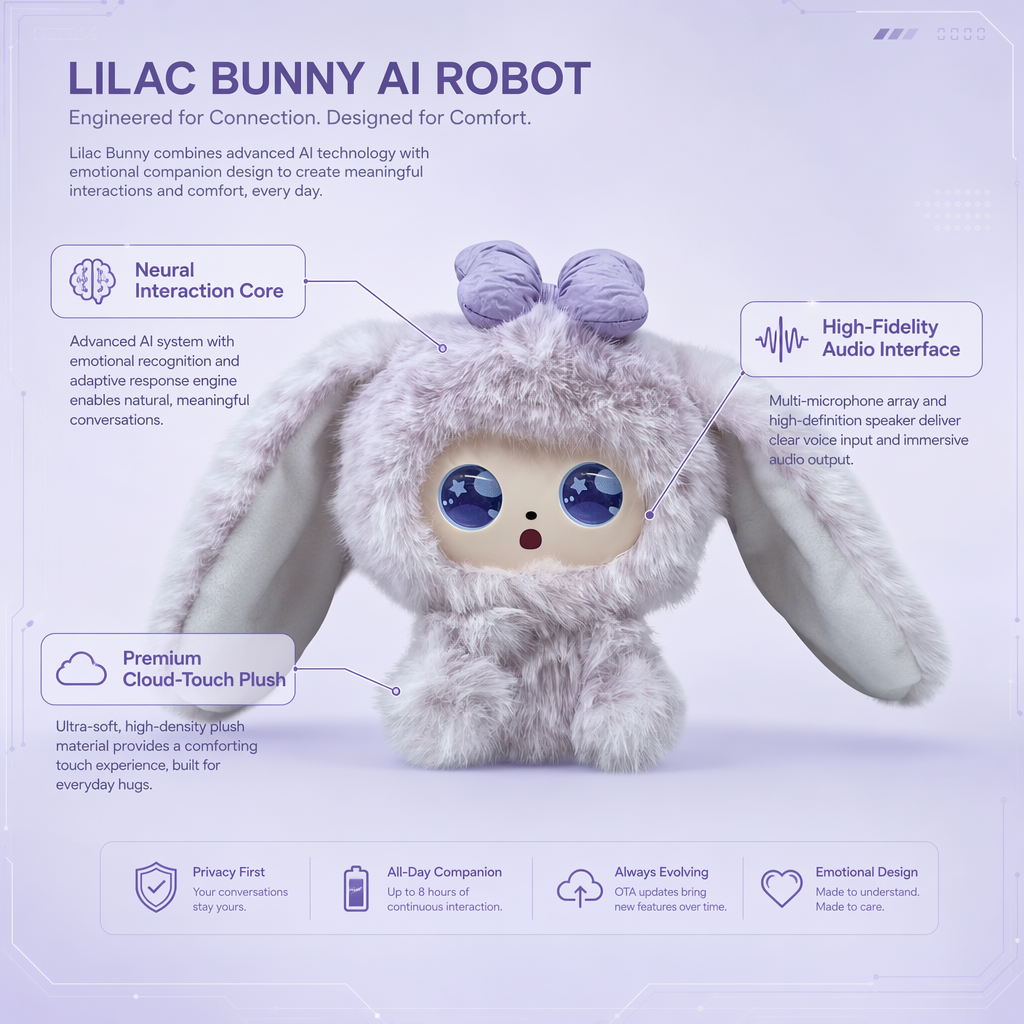 2026 New AI Emotional Companion Robot Purple Long Ear Rabbit Plush Doll Smart Interactive Talking Stuffed Toy Night Sky Style