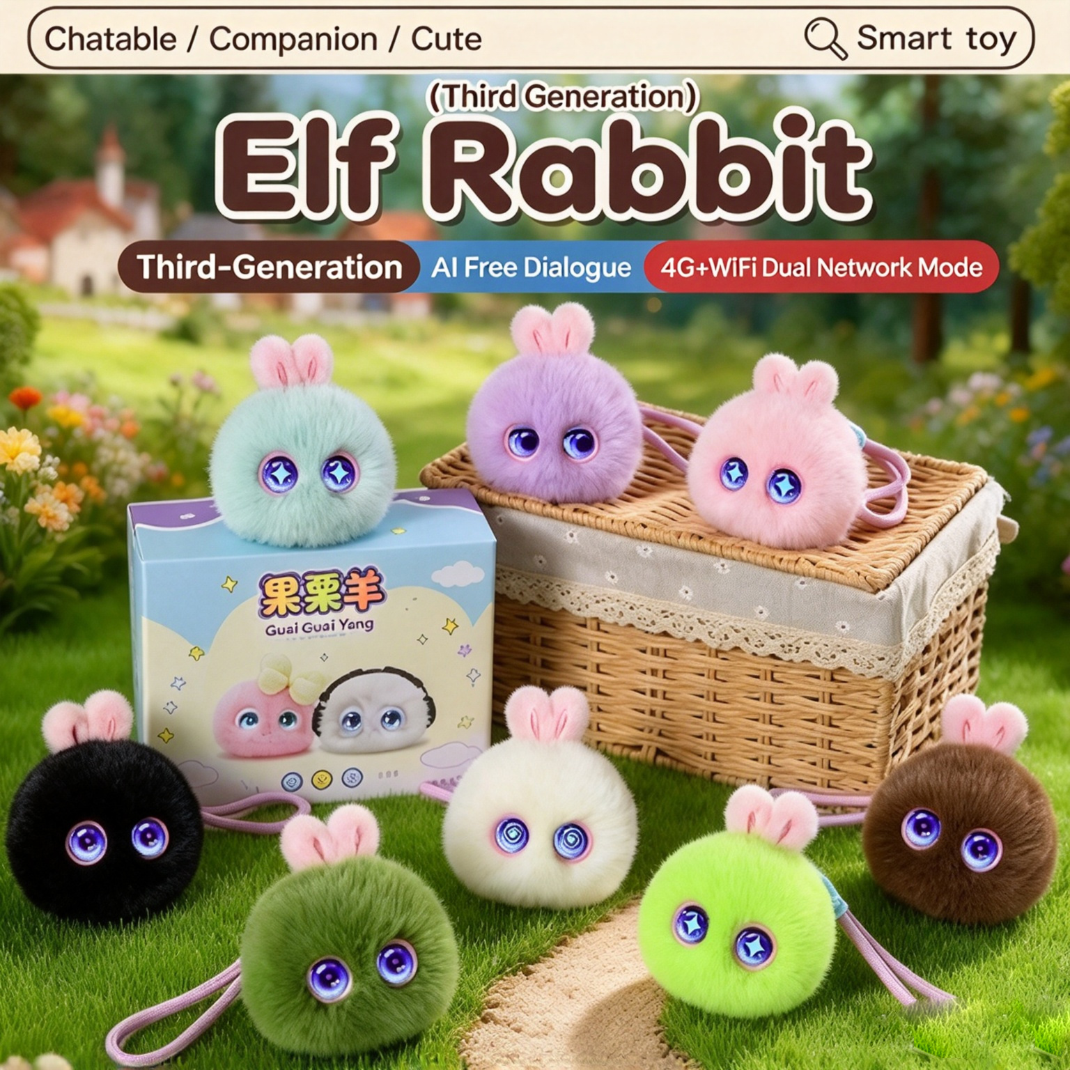 4G WiFi AI Elf Rabbit Plush Toy, 8cm Interactive Talking Stuffed Doll, Kids Smart Voice Chat Plush Gift G6-002