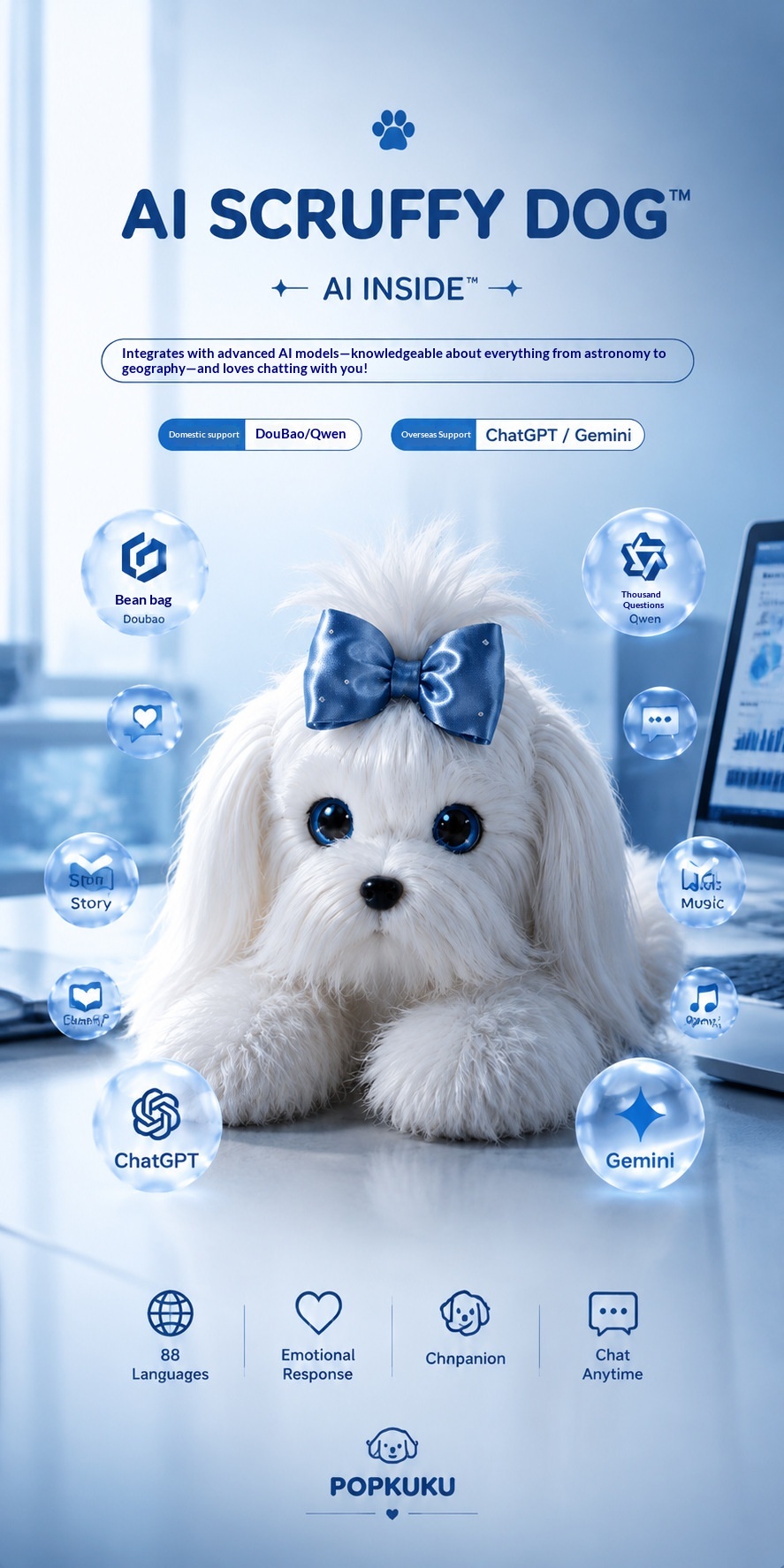 AI Bionic Dog Toy Smart Voice Chat Interactive Companion Pet Soft Skin-friendly Material Cute Simulation Puppy Stuffed Doll