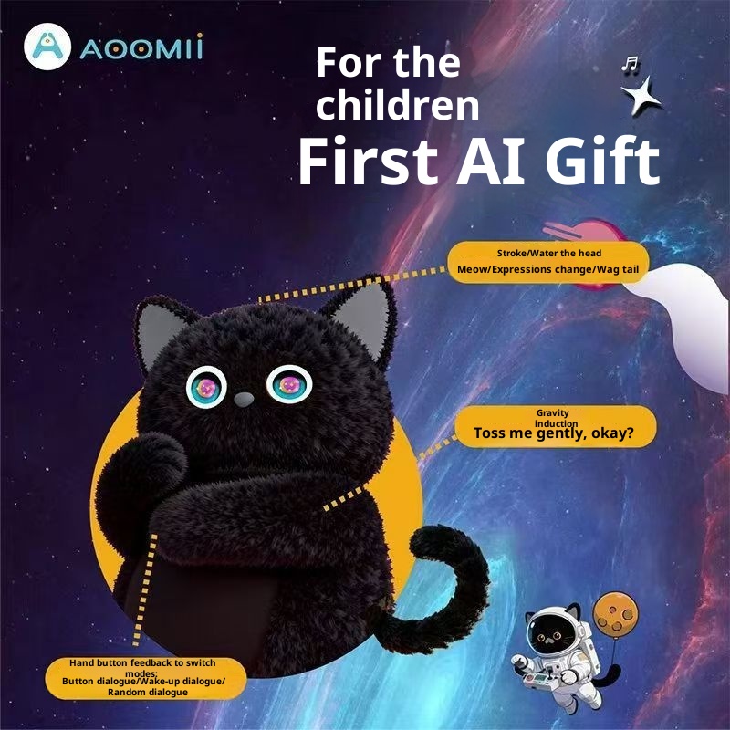 AI  Cat Plush Toy Touch  Glowing Eyes Wagging Tail Multilingual Intellectual Kids Companion Gift For Children - Image 3
