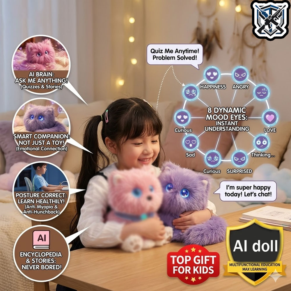 AI Cat Robot Plush Toy Emotion Recognition Smart Companion Plush Robot Toy Voice Interactive Child Growth Learning Companion
