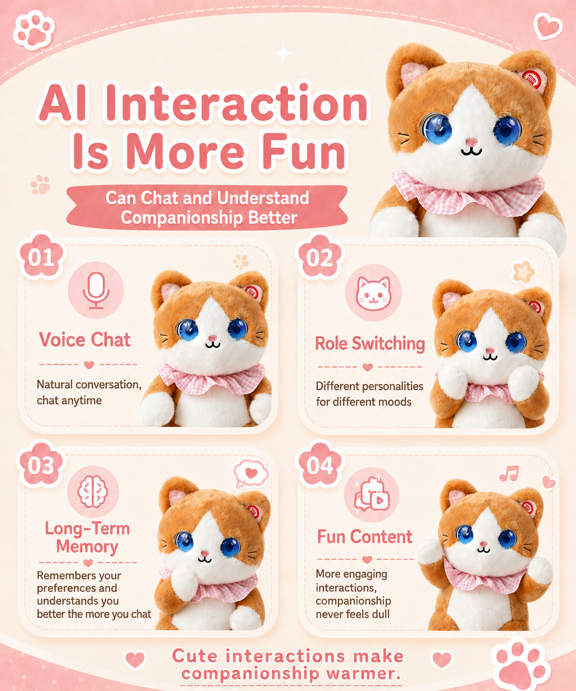 AI Plush Toy Cute Cat with Smart Voice And LED Eyes Interactive Companion Rechargeable E-Pet for Kids And Adults Cartoon  Gift - Image 3