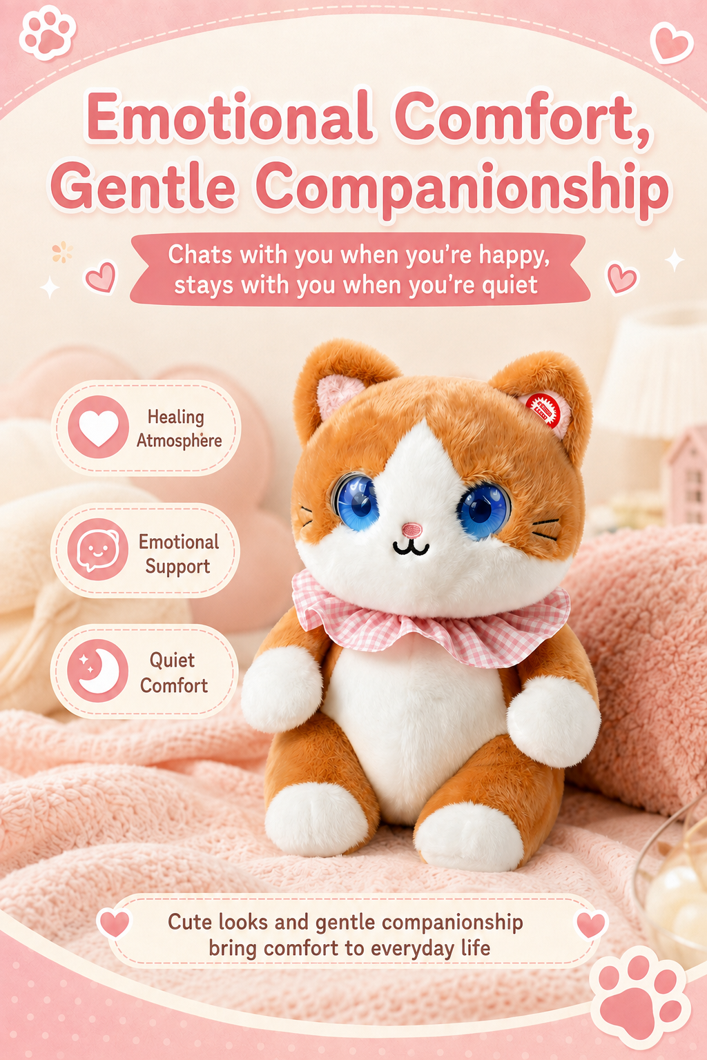 AI Plush Toy Cute Cat with Smart Voice And LED Eyes Interactive Companion Rechargeable E-Pet for Kids And Adults Cartoon  Gift - Image 4