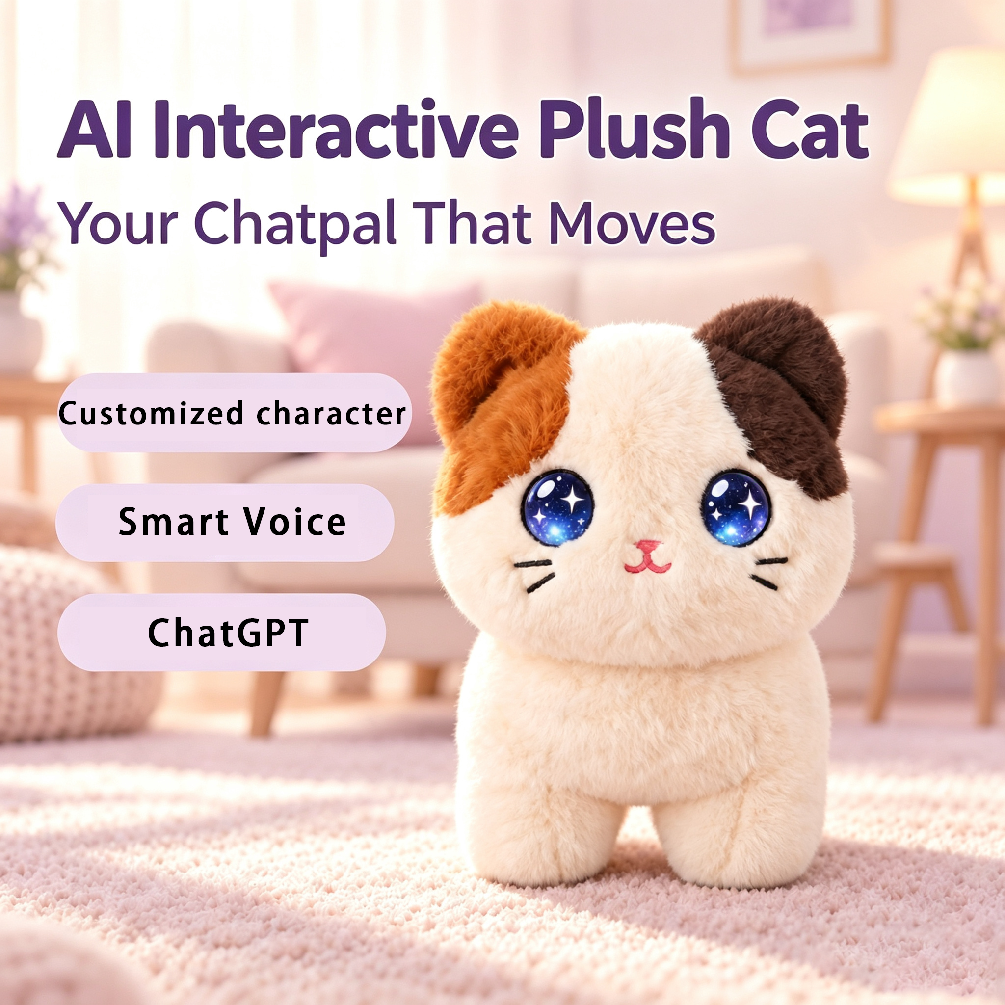 AI Plush Toy with Smart Voice And LED Eyes Interactive Companion Rechargeable E-Pet for Kids And Adults Cartoon Cute Gift