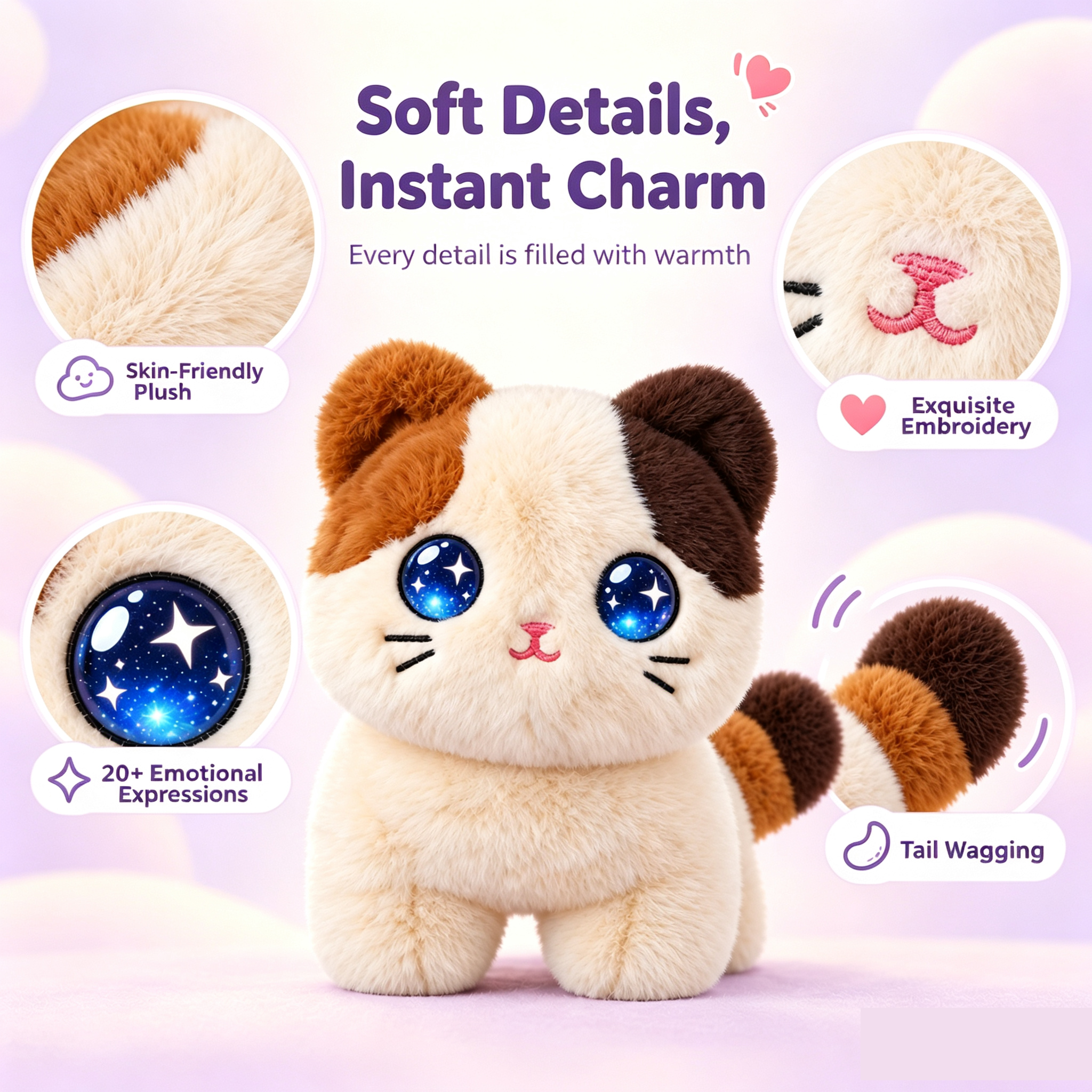 AI Plush Toy with Smart Voice And LED Eyes Interactive Companion Rechargeable E-Pet for Kids And Adults Cartoon Cute Gift
