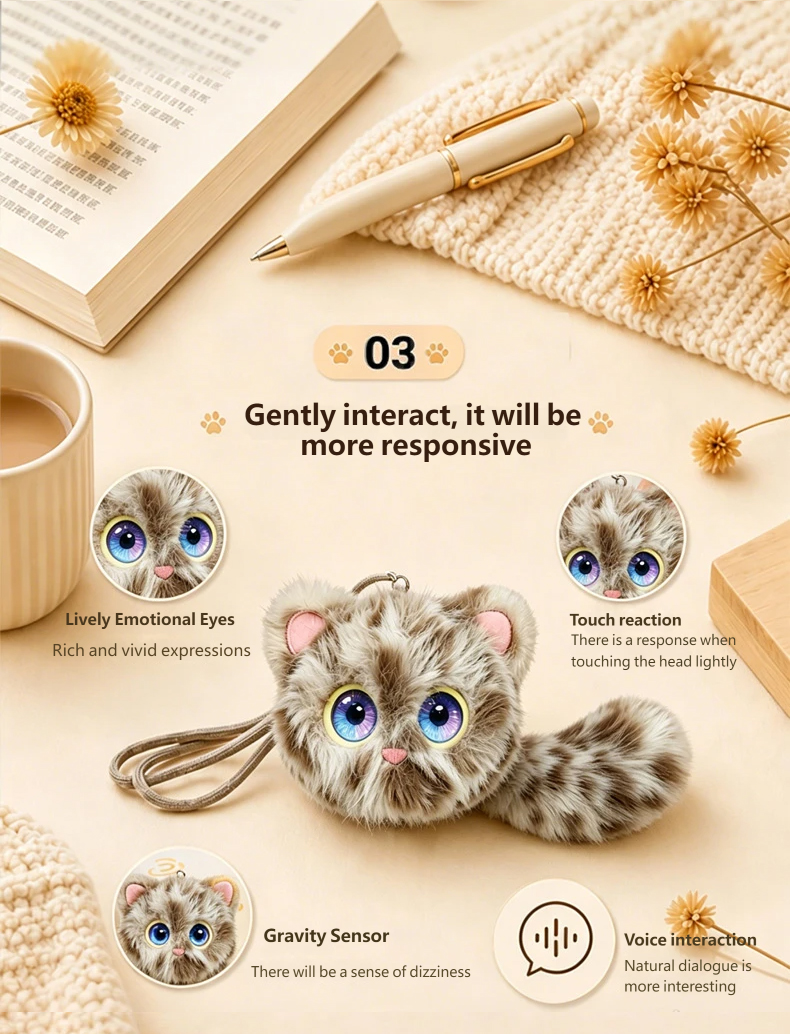 AI Smart Talking Leopard Print Cat Plush Keychain Mini Interactive Robot Pendant Kids Educational Stress Relief Toy - Image 6