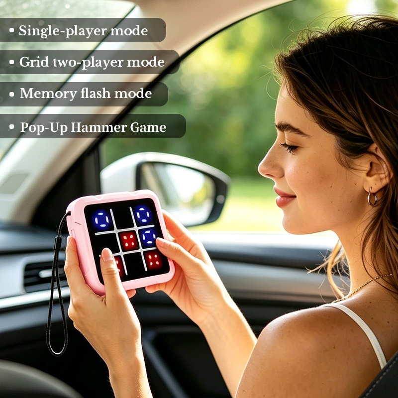 AI Tic Tac Toe Electronic Game Pink Handheld Puzzle Toy Kids 2 Player Logic Match Fast Push Reaction Game Montessori Travel Gift