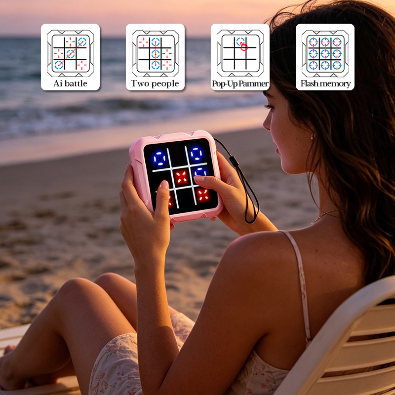 AI Tic Tac Toe Electronic Game Pink Handheld Puzzle Toy Kids 2 Player Logic Match Fast Push Reaction Game Montessori Travel Gift - Image 3