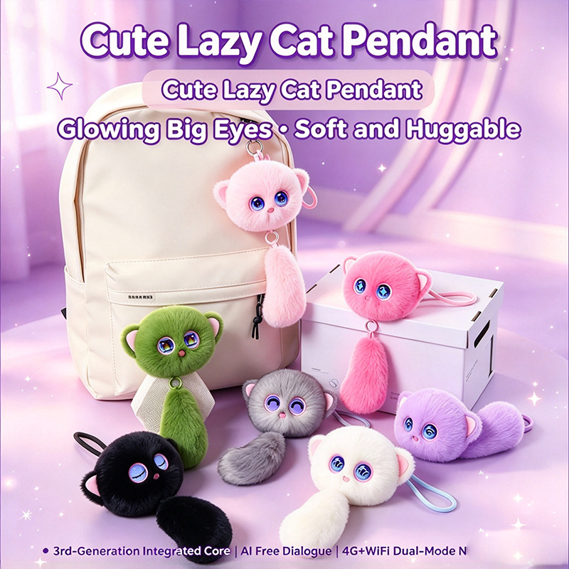 Cute AI Cat Plush Keychain Smart Interactive Talking Toy with Glowing Eyes 4G & WiFi Dual Network Backpack Pendant Gift for Kids