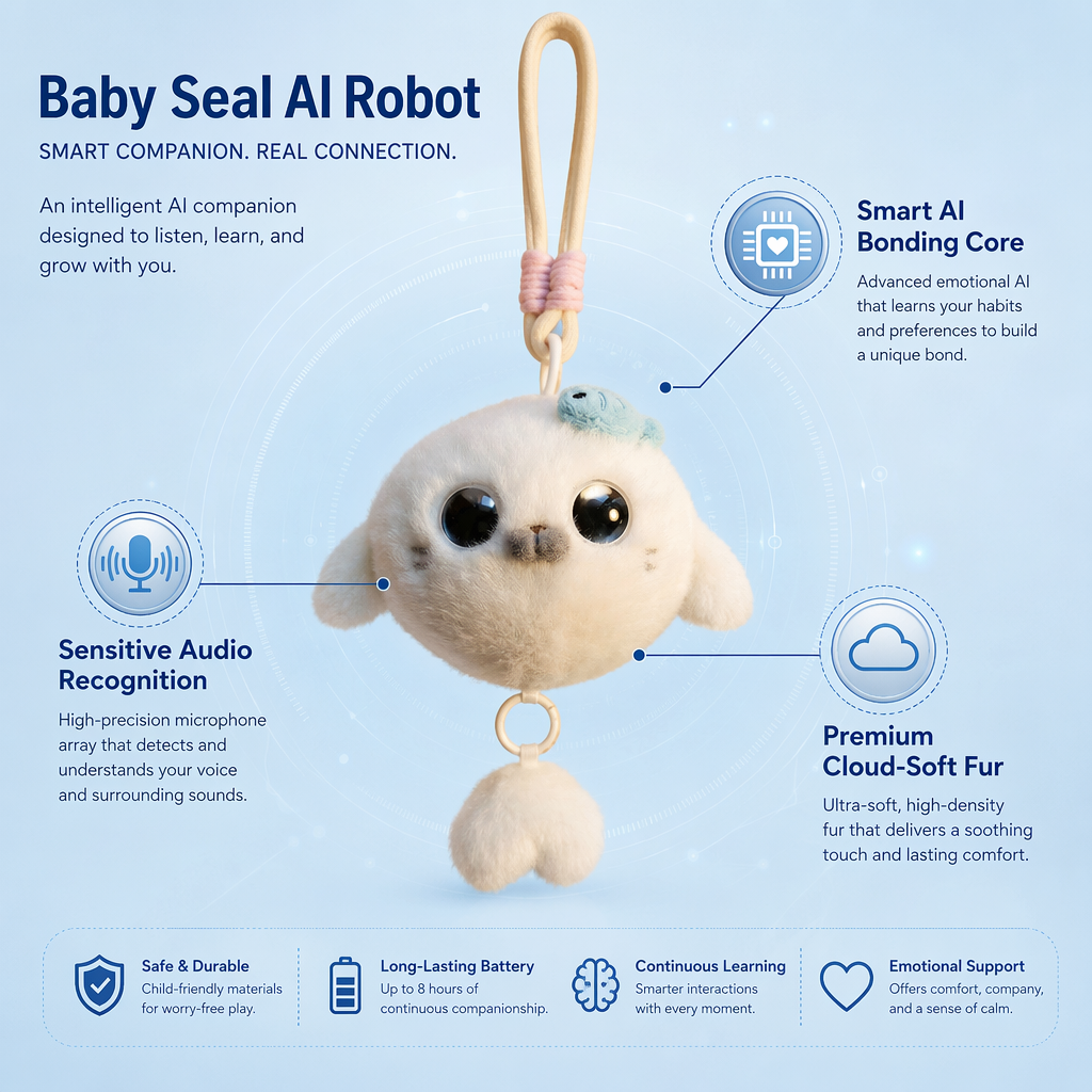 Cute Baby Seal AI Companion Robot Plush Smart Audio Recognition Interactive Emotional Support Stuffed Toy Holiday Birthday Gift