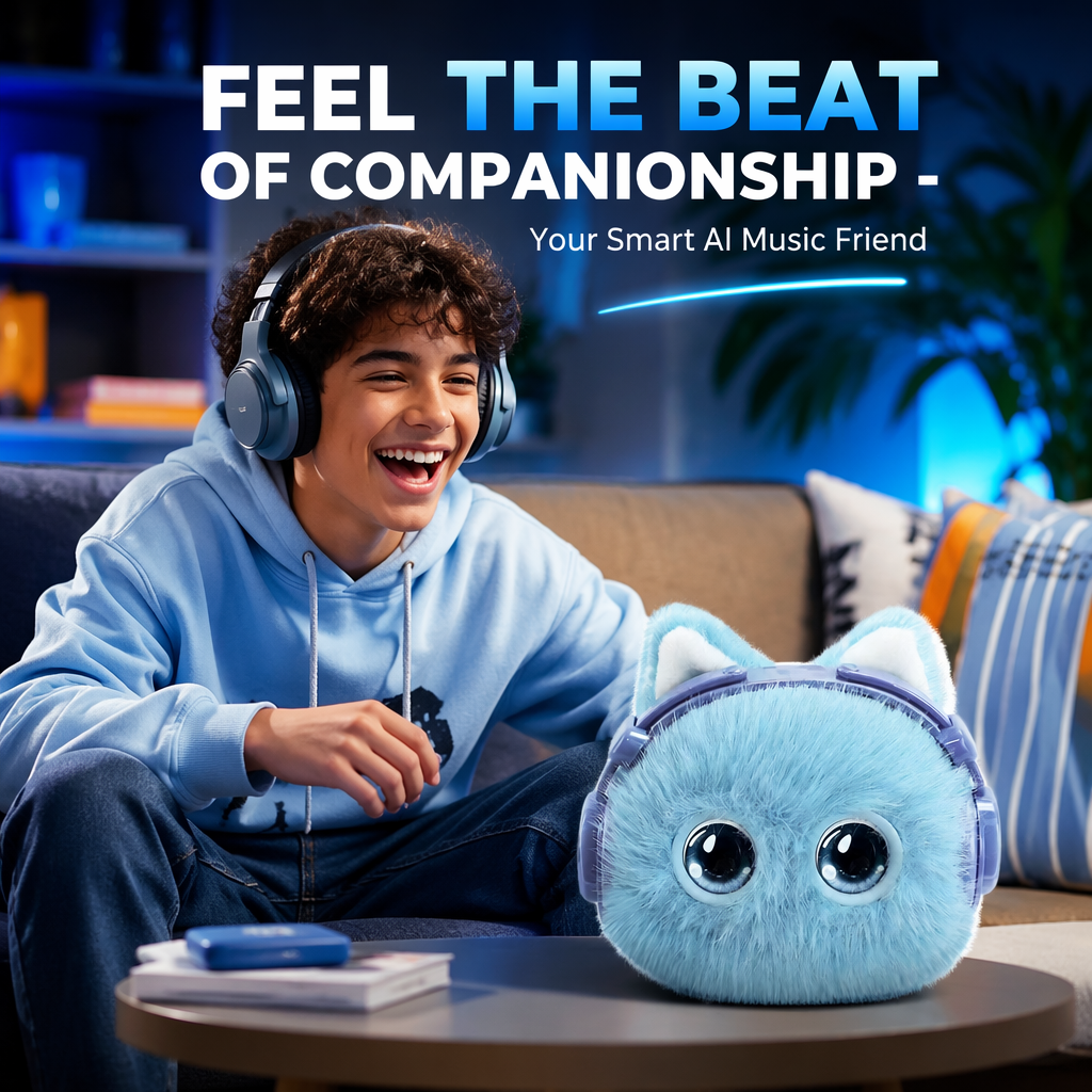 Cute Fluffy Blue Cat AI Smart Companion Robot Interactive Electronic Pet Plush Toy Voice Chat Doll Kids Christmas Birthday Gift
