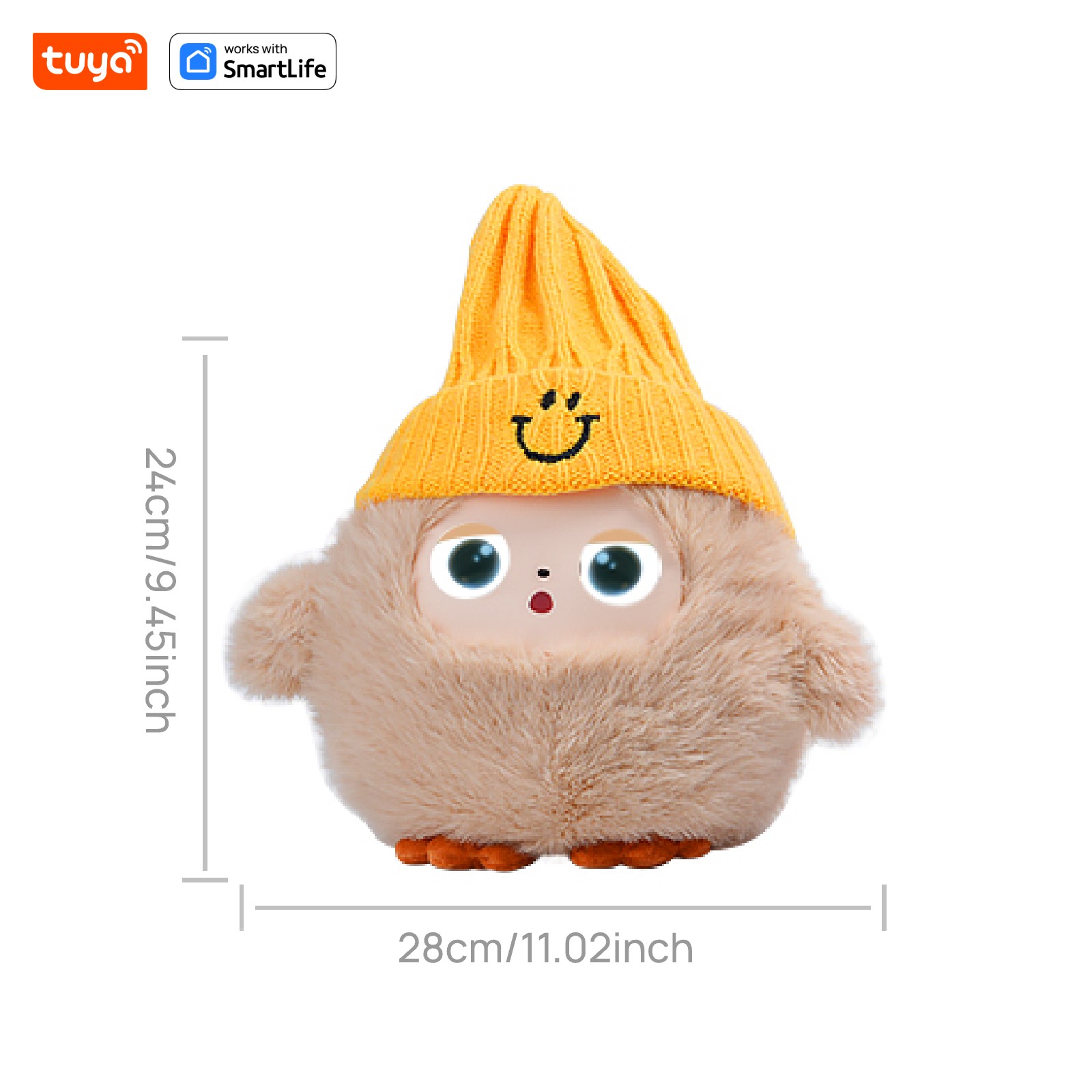 Cute Nunu-AI Plush Toy W/Smart Voice & LED Eyes, Interactive Companion Ready Rechargeable E-Pet open up fun life W/Tuya App-Khaki