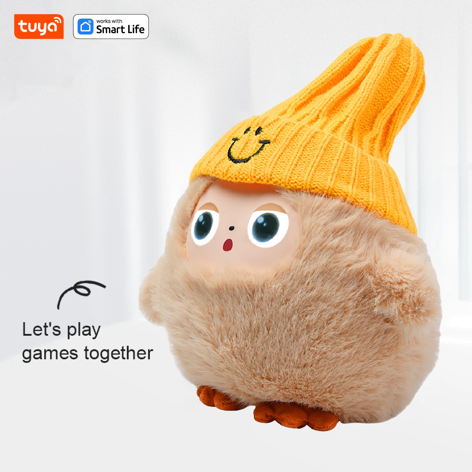 Cute Nunu-AI Plush Toy W/Smart Voice & LED Eyes, Interactive Companion Ready Rechargeable E-Pet open up fun life W/Tuya App-Khaki - Image 4