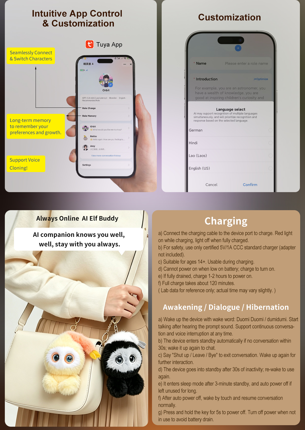 DBS Smart AI Plush Robot w/LED Eyes & Voice Control Interactive Smart Toy USB Rechargeable Companion for Kids Gifts/Smart Home - Image 4