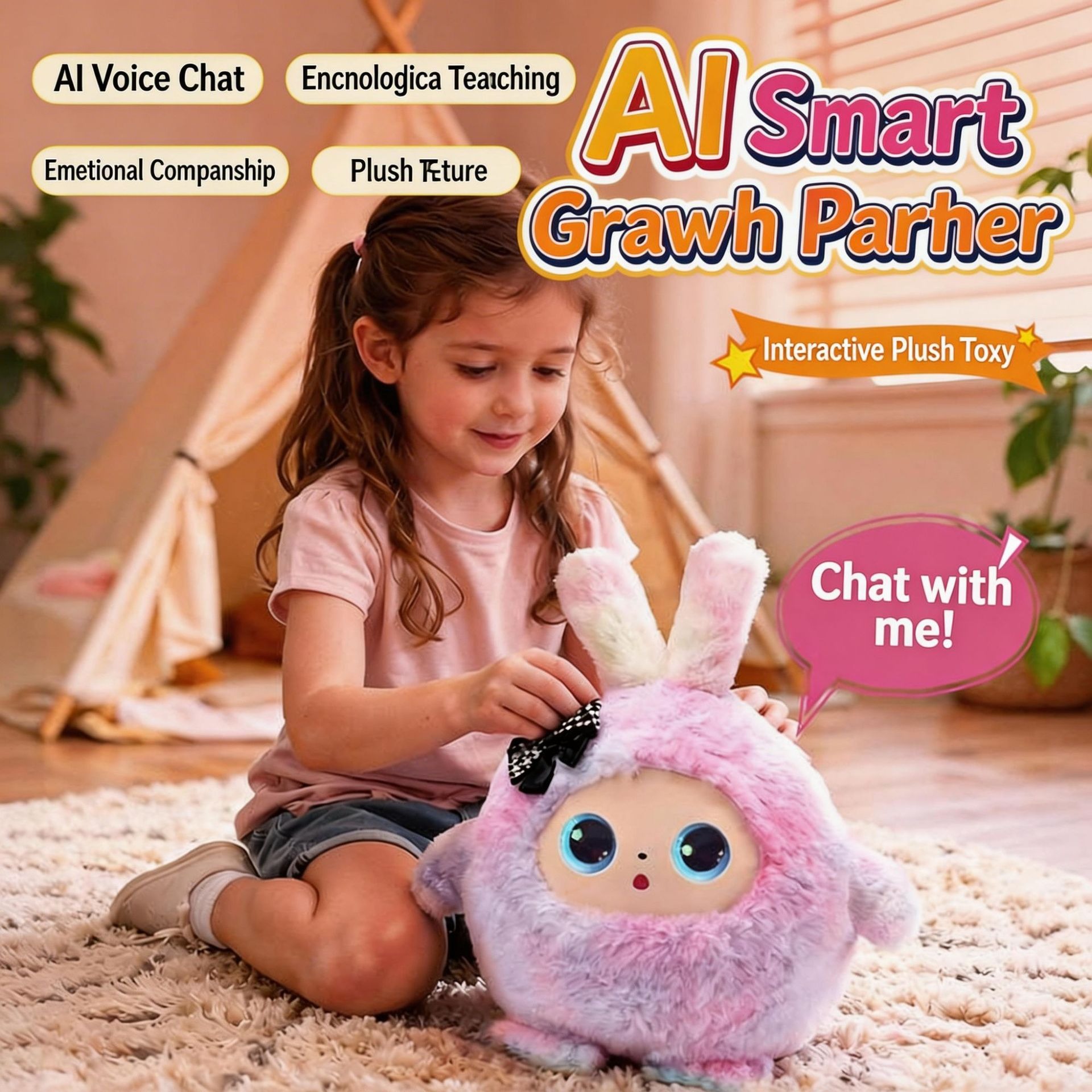Generic Ai Interactive Plush Doll Voice Continuous Chat Multilingual Smart Robot Early Educational Toy For Kids Toddlers Play