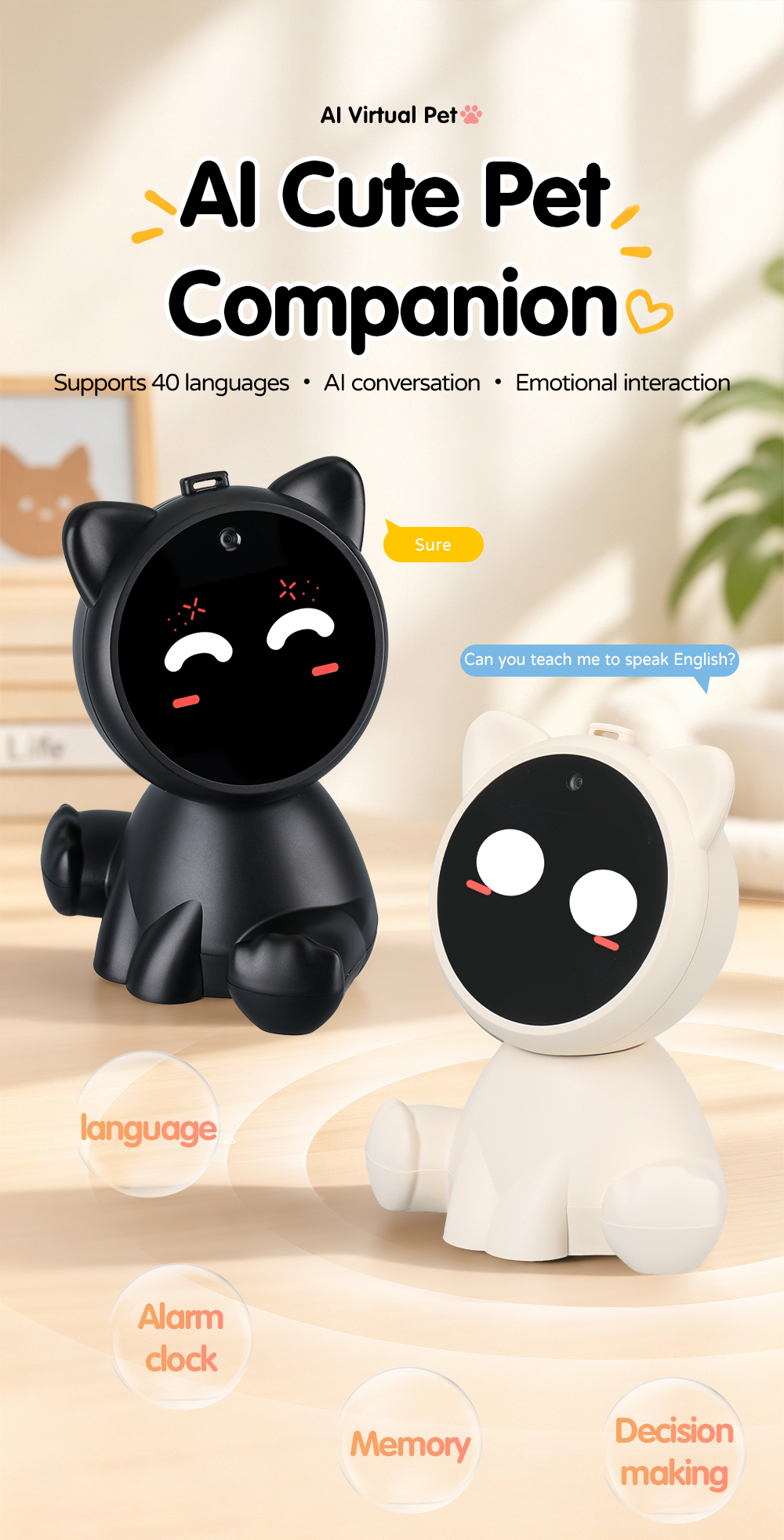 GUEIN Nextron Smart Photo Recognition Cat Companion With Base Intelligent AI Chatbot Intelligent Desktop AI Voice Bots New 2026 - Image 3
