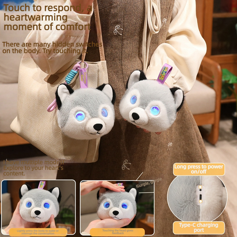 Intelligent AI early education plush Husky chat partner, 66 international languages, holiday gift giving friends