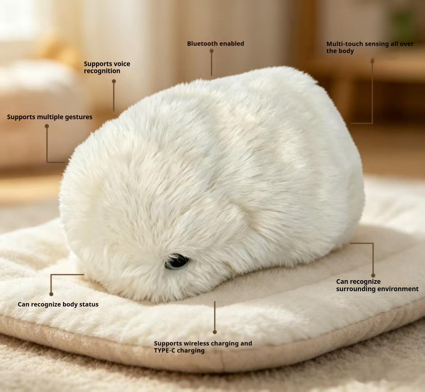 Interactive AI Robotic Plush Pet,  Emotional Simulation Companion Toy with Touch Activated Mood Response for Stress Relief - Image 4