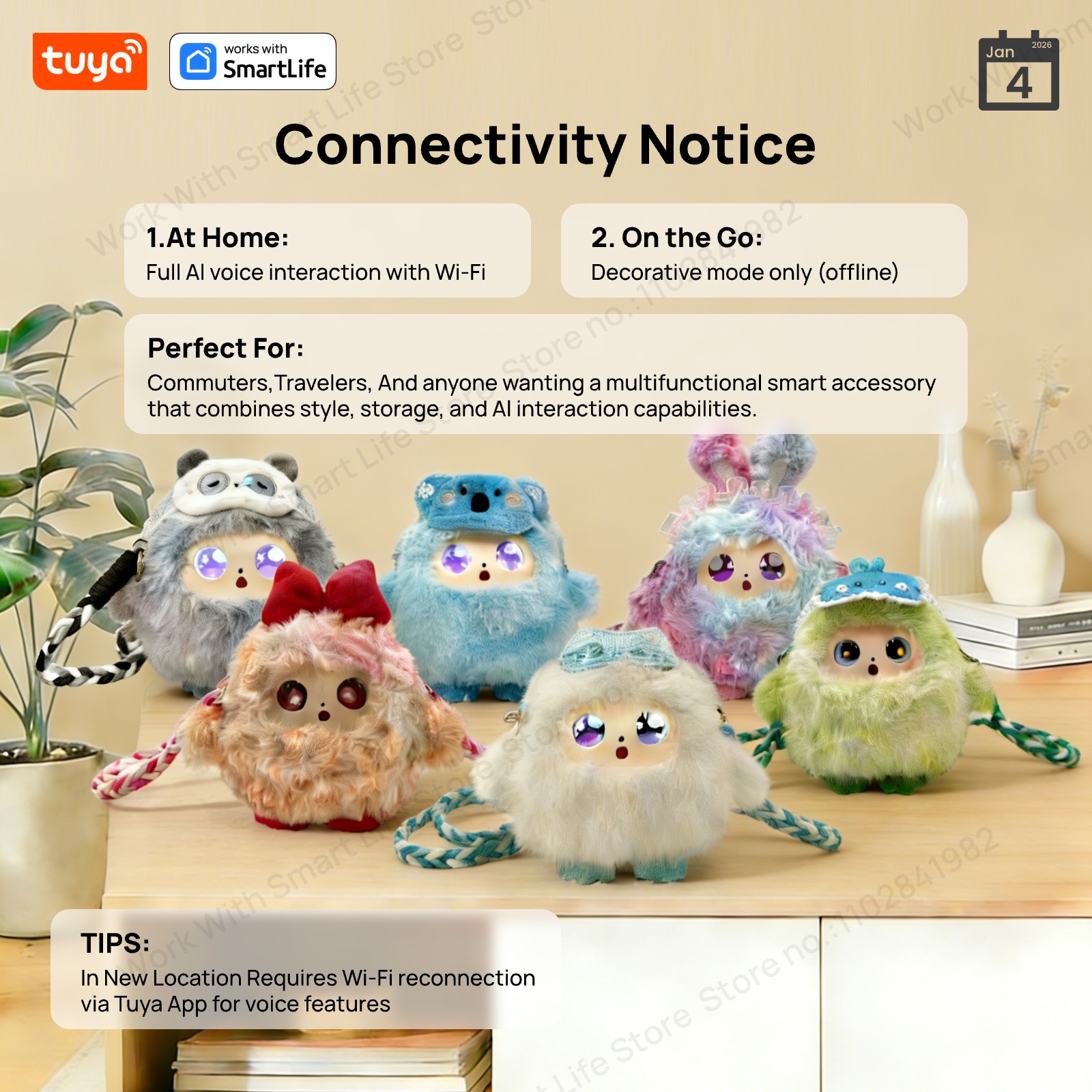 NEW LAUNCH-MuMu! Tuya Smart AI Plush Toy Mystery Box,3in1 Smart Voice LED Eyes Interactive E-Pet W/Tuya APP Perfect Gift-White