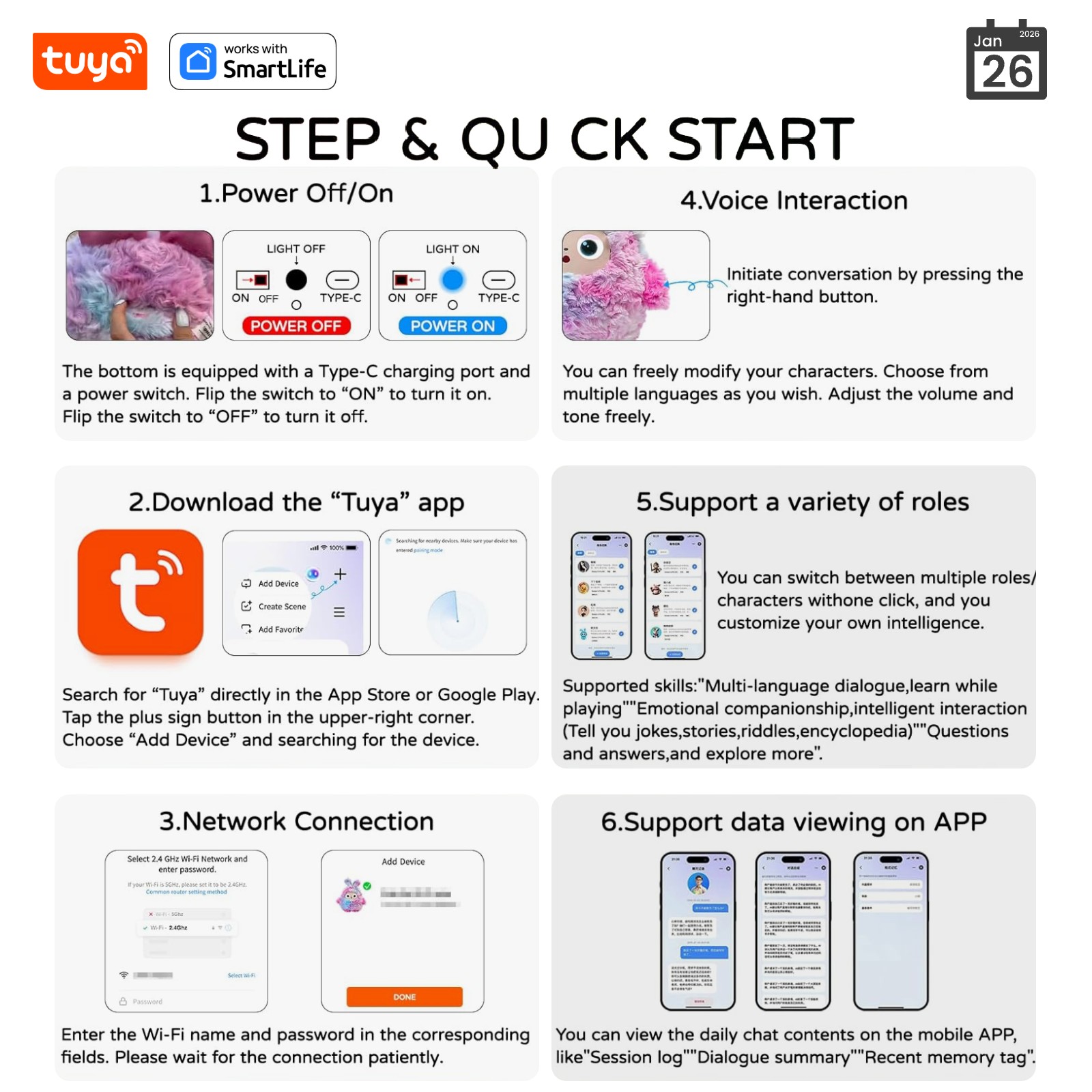 NEW LAUNCH-MuMu! Tuya Smart AI Plush Toy Mystery Box,3in1 Smart Voice LED Eyes Interactive E-Pet W/Tuya APP Perfect Gift-White - Image 6