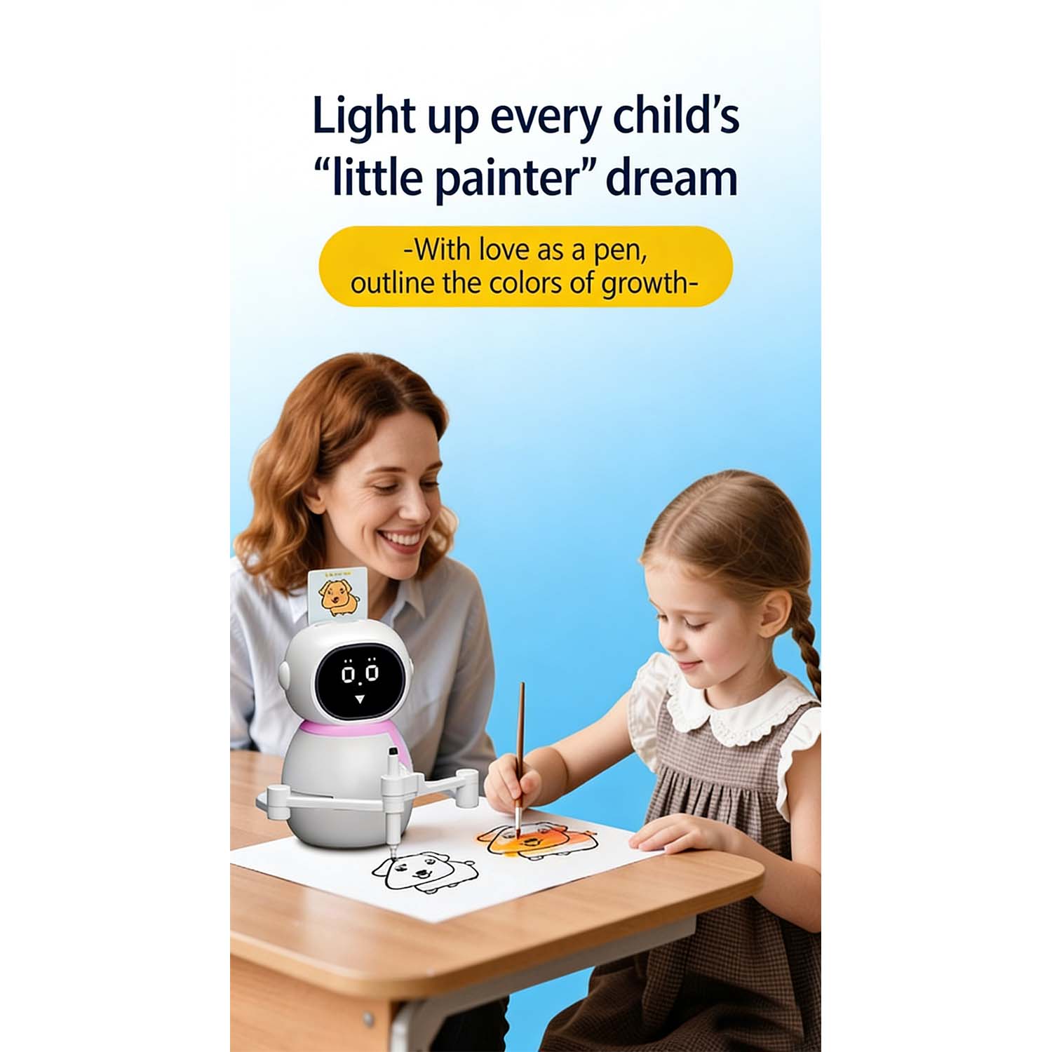 Painting robot clock version AI early education significant other pet toys children 3-9 years old birthday gift story