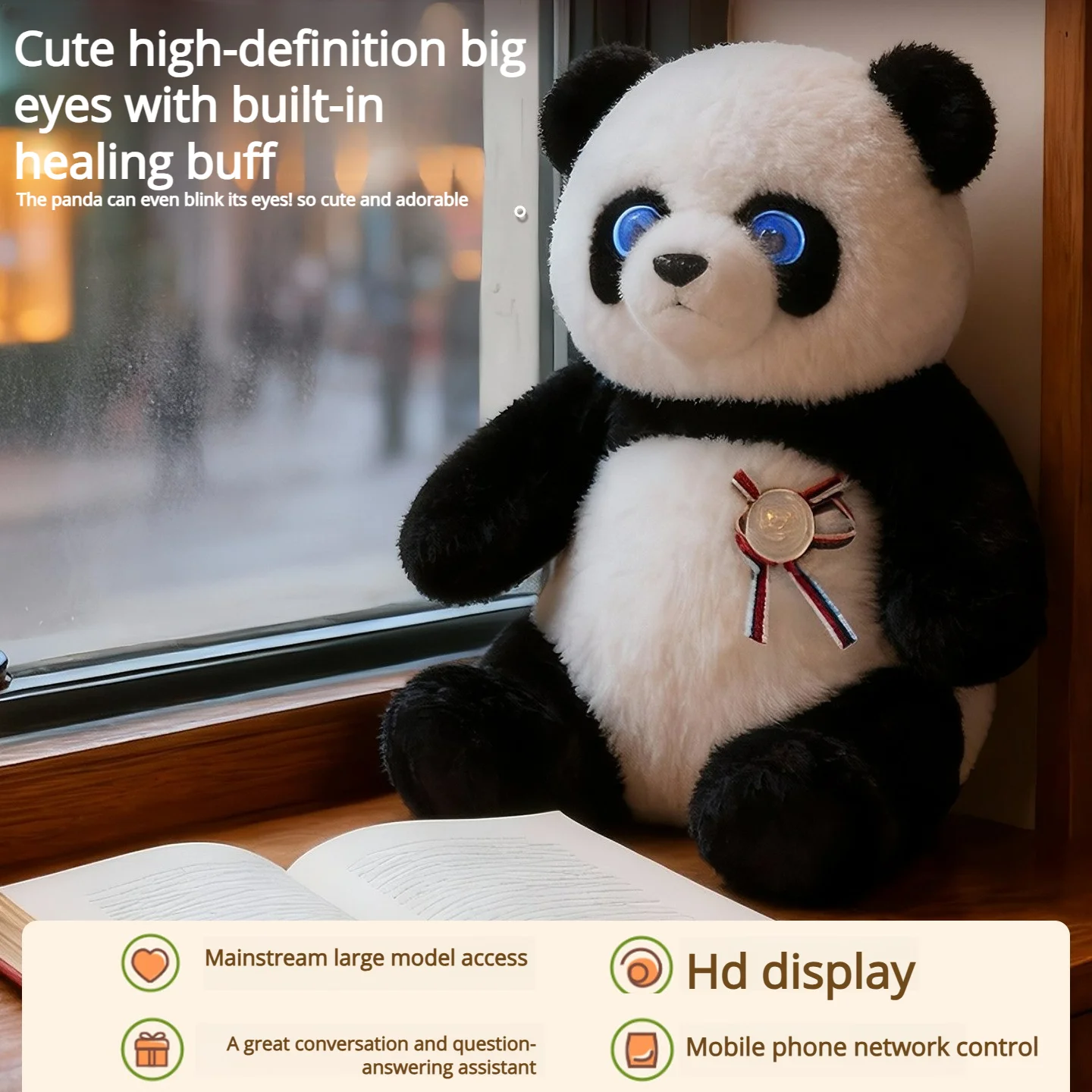 Panda AI Plush Robot Intelligent Interactive Toy with LED Eye Voice Control, USB Charging Companion, Children