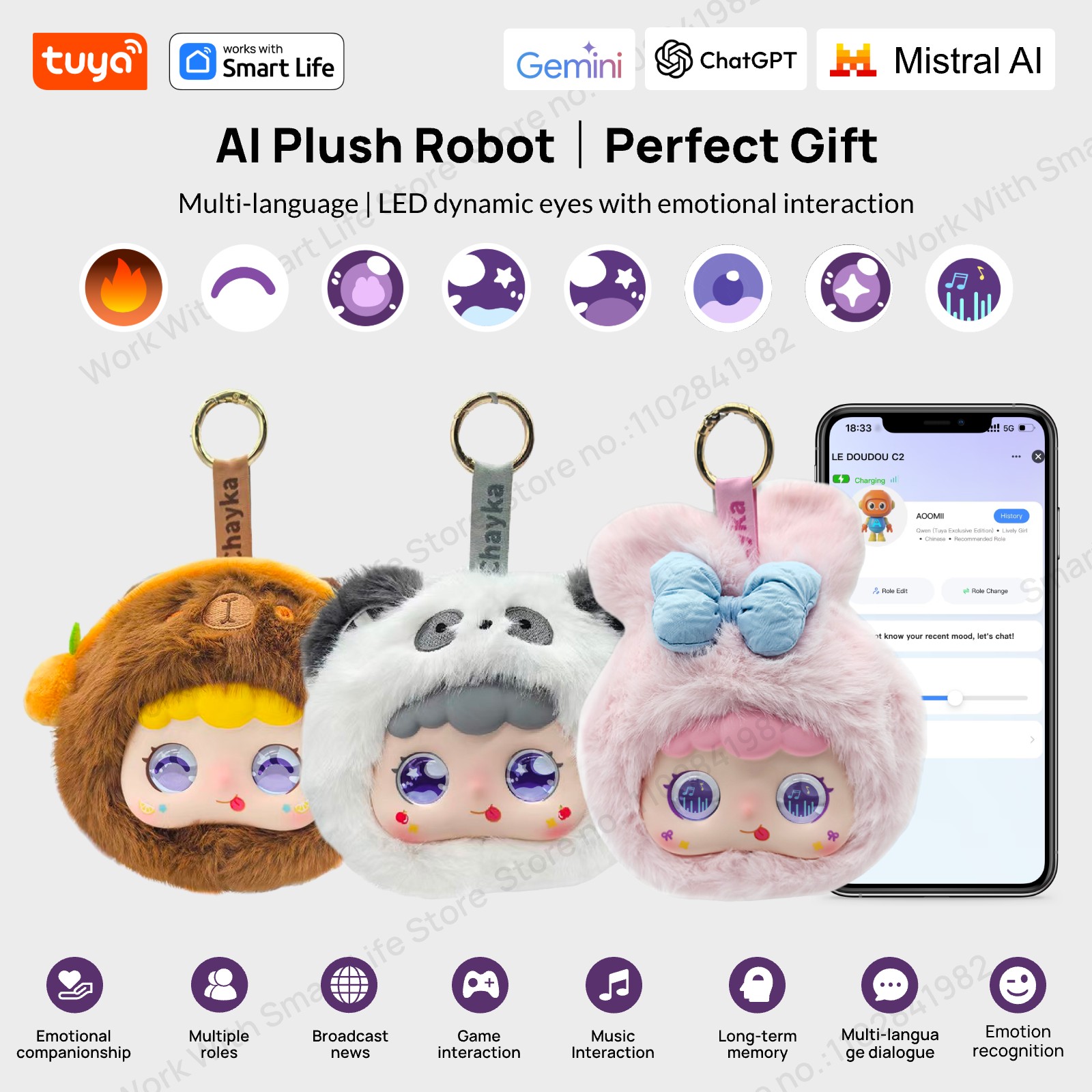 Panda: Tuya Smart Al Plush Robot Perfect Gift-W/Interactive Eyes and Voice Control, Perfect for Kids Gift/Smart Home