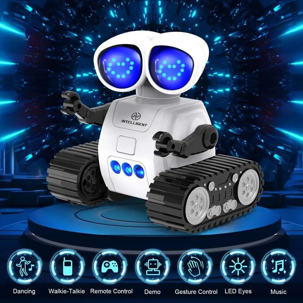 Rechargeable remote control robot toy with music, LED eyes, walkie talkie, children