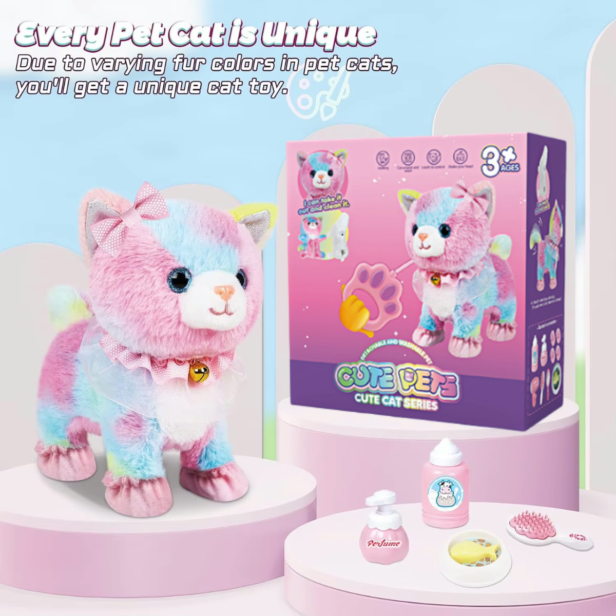 Touch & Voice Controlled Remote Lifelike Walking Cat Toy with Leash, Can Walk, Meow, and Wags Tail, Best Gift for Girls Ages 3+ - Image 3